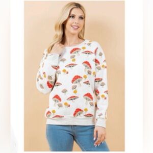 Mushroom Print White Sweater